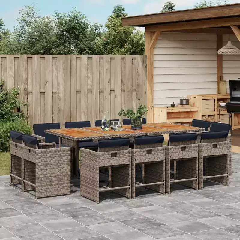 vidaXL Patio Dining Set, 12-Seater Outdoor Table and Chairs, Gray/Navy Blue/Brown