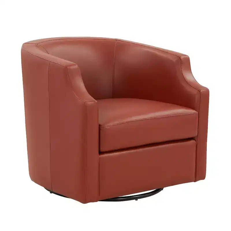 Comfort Pointe Erenson Grain Leather Swivel Glider Barrel Chair Caramel