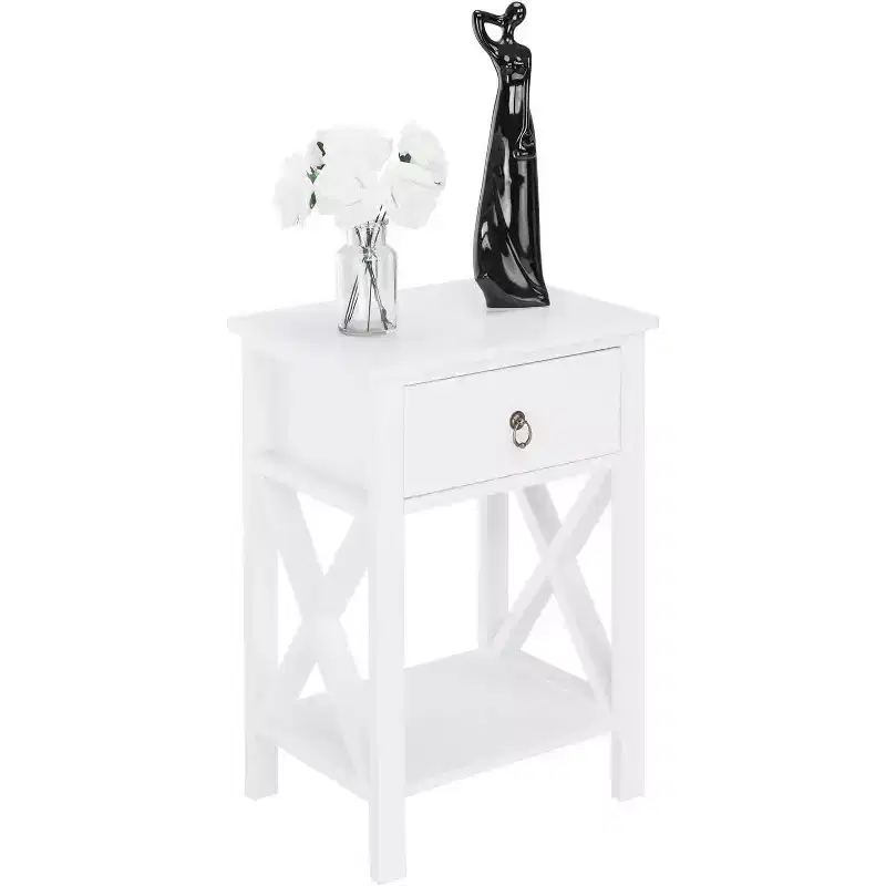 White Nightstand with Drawer & Shelf