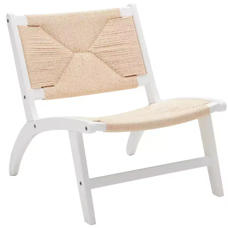 Scandinavian Woven Paper Rope Accent Chair, Solid Hardwood Frame, Armless Lounge Chair