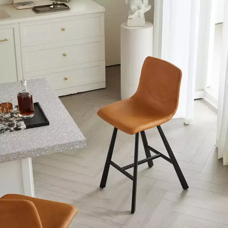 Okak Modern Set of 2 Bar Stools Kitchen Island Chairs with Ergonomic Curved Backrest & Footrest,Faux Leather Counter Stools