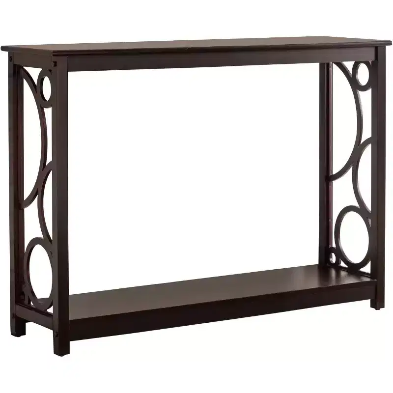 Dark Cherry Finish Wood Entryway Sofa Console Table with Storage Shelf for Hallway, Foyer, Living Room
