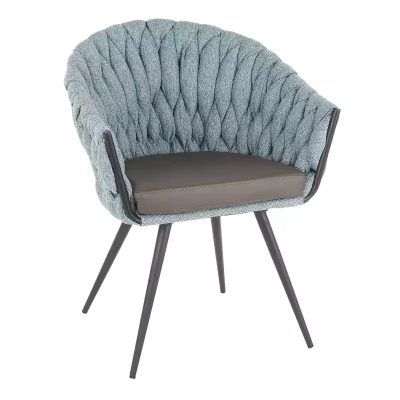 Contemporary Braided Fabric Accent Chair with Black Metal Legs