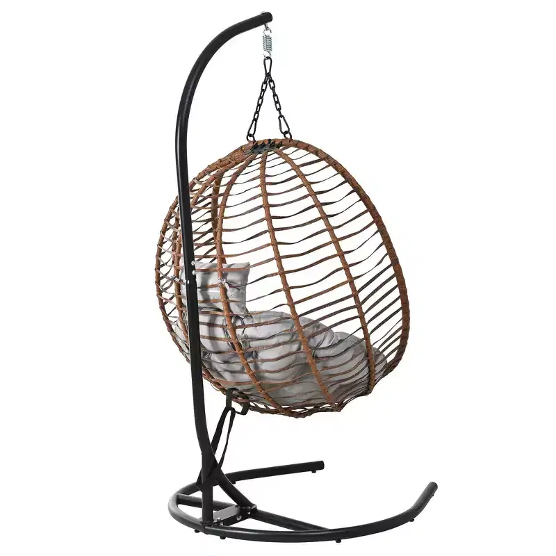 Whisen Single Person Folding Egg Chair with Stand, Hammock Swing Chair with Adjustable Anti-Slip Feet