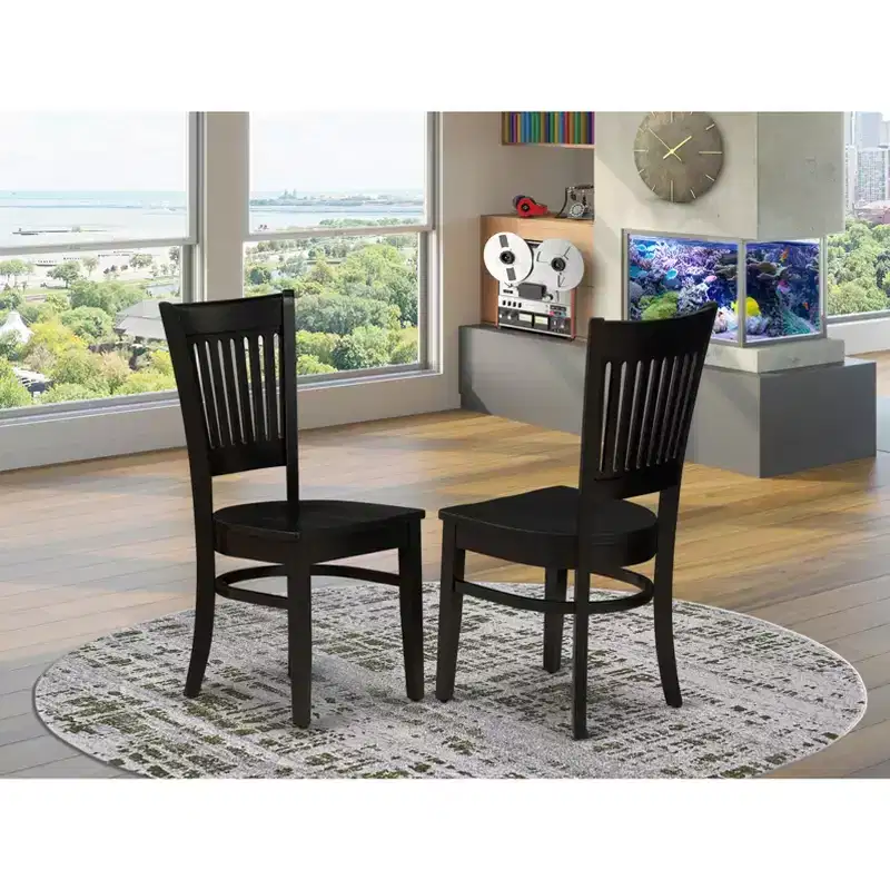 HomeStock Wooden Dining Chair 2-Piece Set- Wooden Seat and Slatted Back