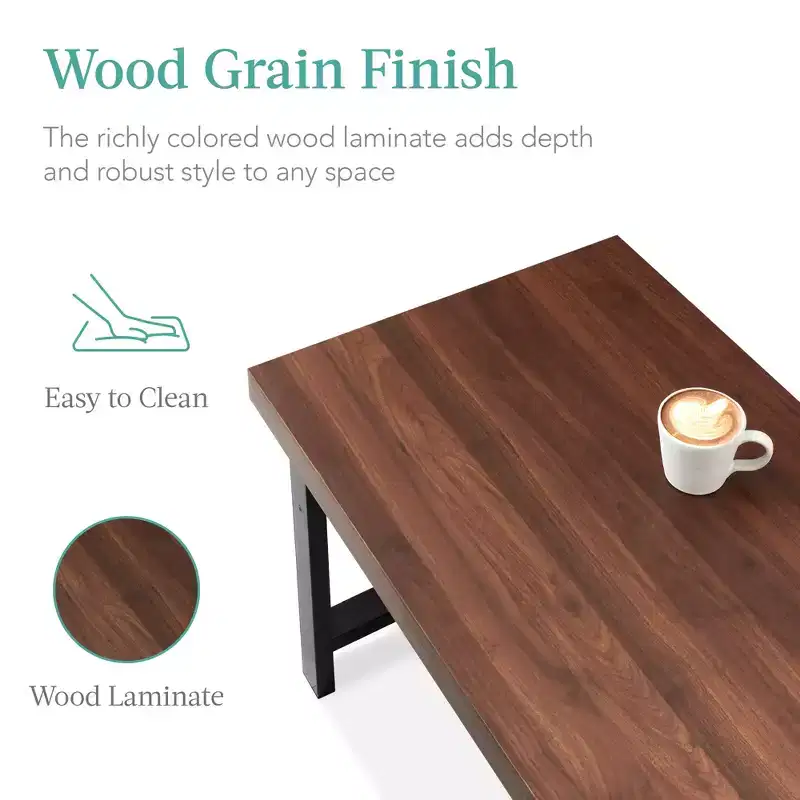 44in Modern Butcher Block Top Coffee Table, Rectangular Wood Accent Table w/ Metal Legs