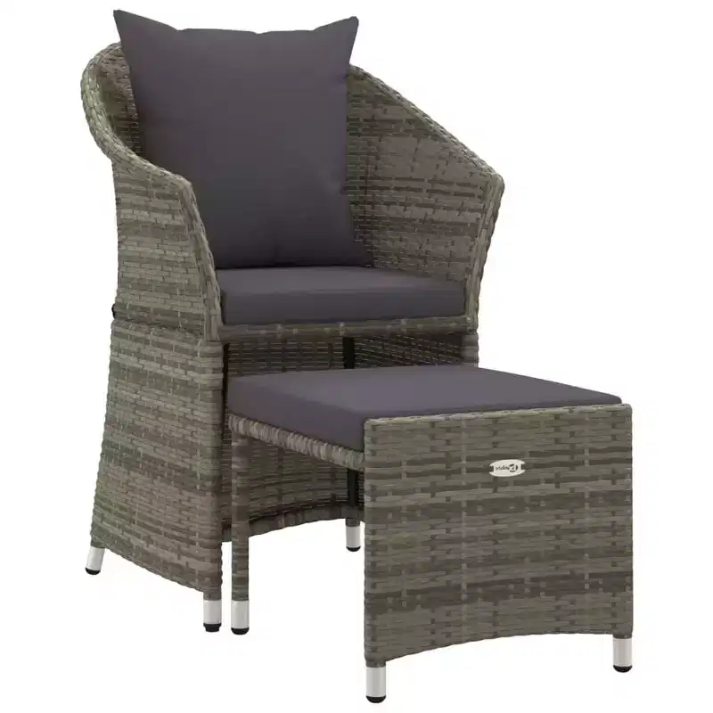 vidaXL Patio Furniture Set 2 Piece Lounge Chair with Cushions Poly Rattan