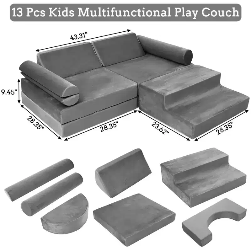 GustoWave 13PCS Modular Kids Play Sofa, Playhouse Play Set for Toddlers Babies, Toddler Couch Foam Play Couch