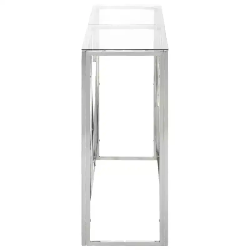 Modern Console Table - Stainless Steel Frame with Tempered Glass or Wood Top, Hallway & Living Room