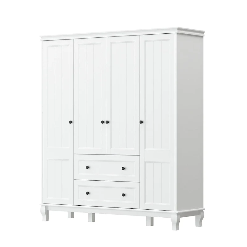 4-Door Wardrobe with Drawers and Shelves – White