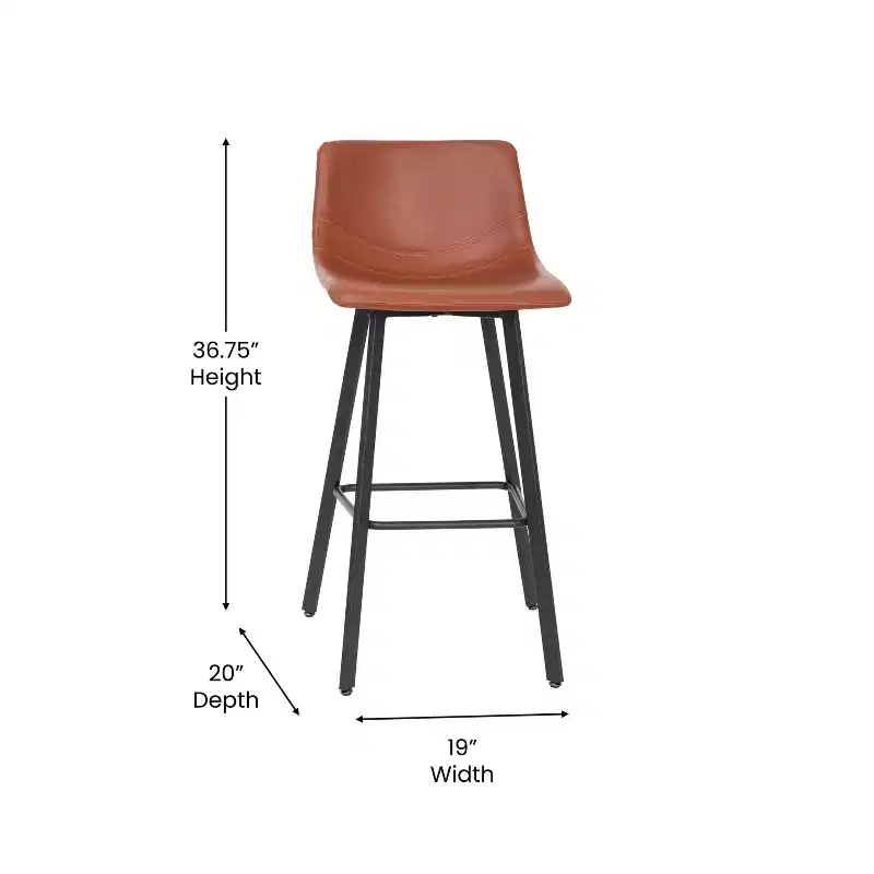 Merrick Lane Set of 2 Modern Upholstered Stools with Contoured, Low Back Bucket Seats and Iron Frames