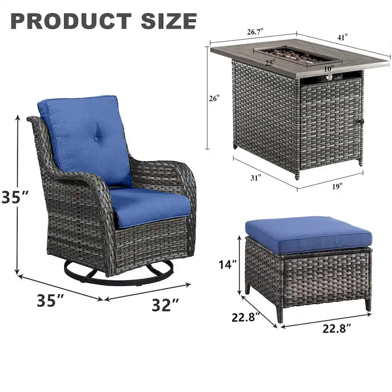 5 Piece Patio Furniture with Fire Pit Table - Grey
