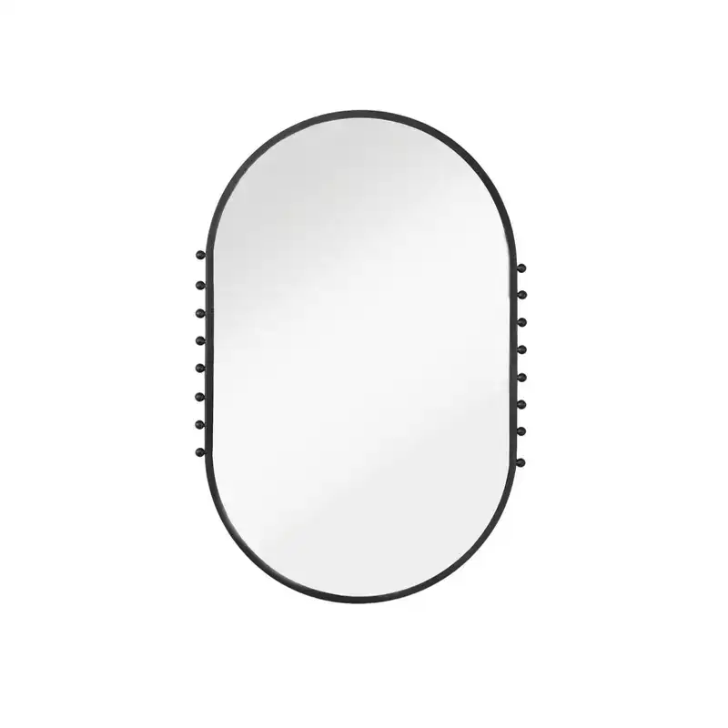Storied Home Metal Framed Oval Wall Mirror with Balls, Matte Black