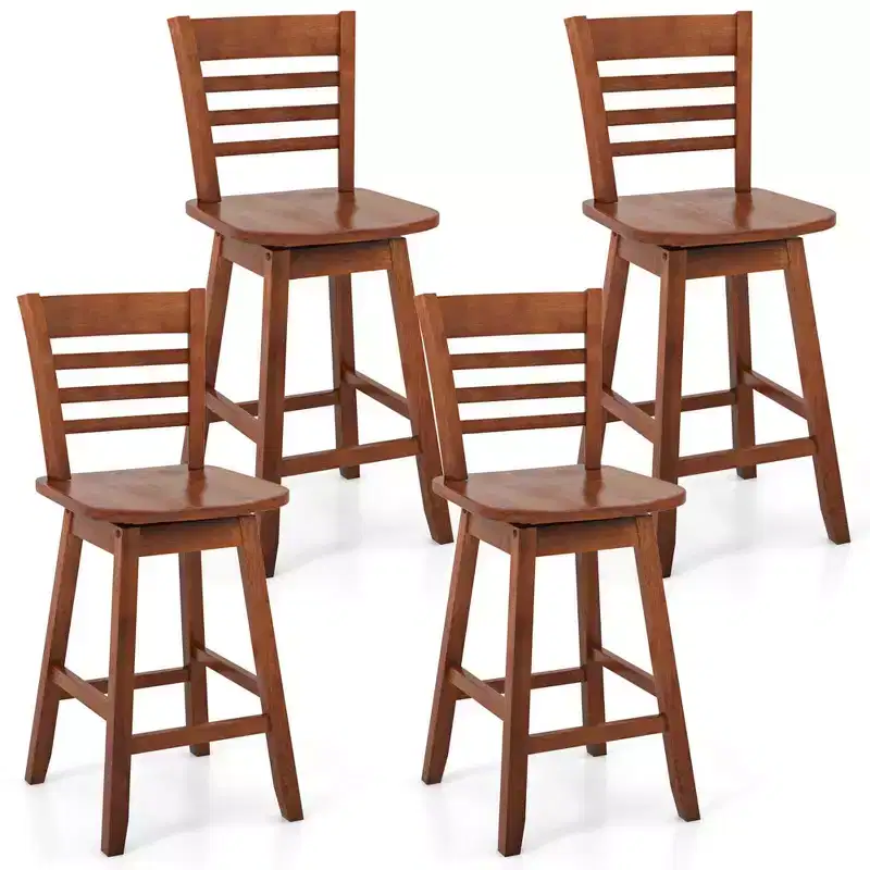 Costway 4 PCS 24.5 Counter Height Bar Chairs Swivel Bar Stools with Hollow Backrest Brown/White