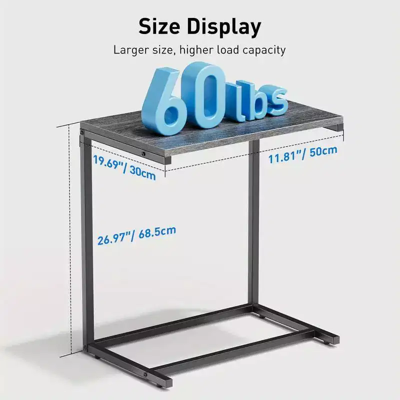 Marsail C-shaped End Table, 27 inches High, Coffee Tray Sofa Table Laptop TV Snack Stand W/ Metal Frame