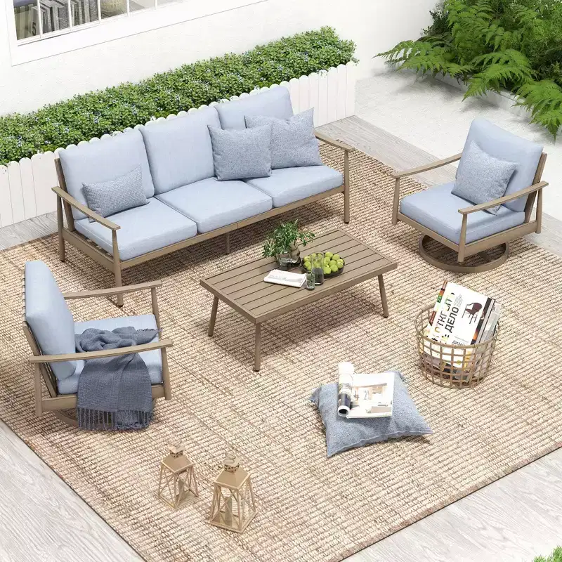 HAPPATIO Patio Outdoor Furniture Set,4 Piece Aluminum Patio Conversation Set with Coffee Table, Swivel Chairs and 3-Seat Sofa for Yard Deck Poolside