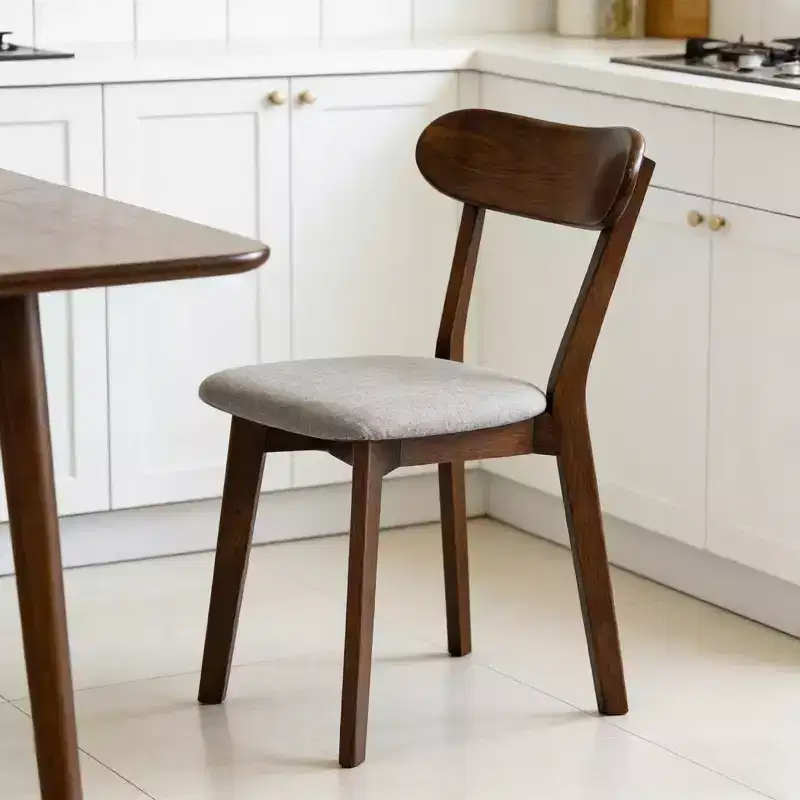 Mid-Century Modern Solid Wood Upholstered Dining Chairs, Set of 2