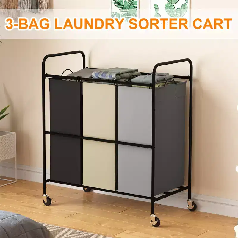 2/3-Bag Laundry Basket Hamper, Heavy Duty Laundry Sorter Cart with Lockable Wheels and 2/3x40L Removable Bags, Separated Laundry Room Organizer