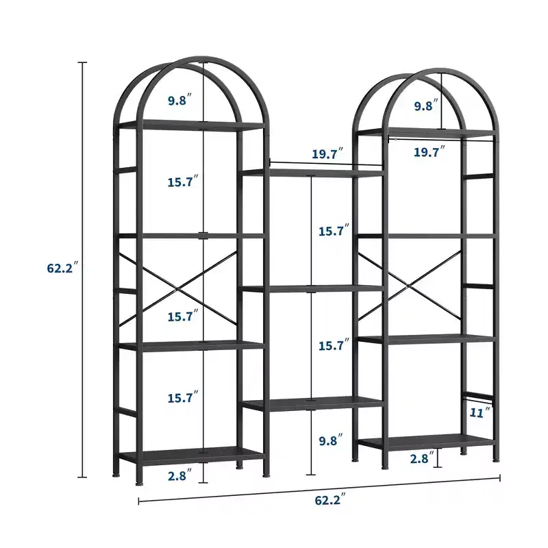 4-Tier Arched Bookshelf, 11-Shelf Large Open Display Bookcase with Wood Shelves for Living Room Bedroom