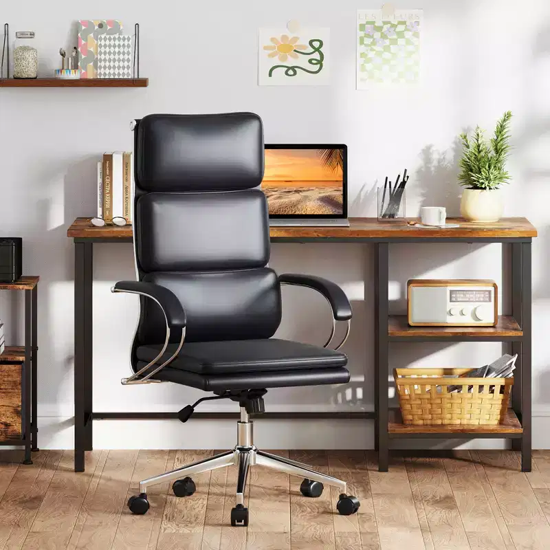 Costway Ergonomic Leather Office Chair Executive Chair w/ Adjustable Lumbar Support