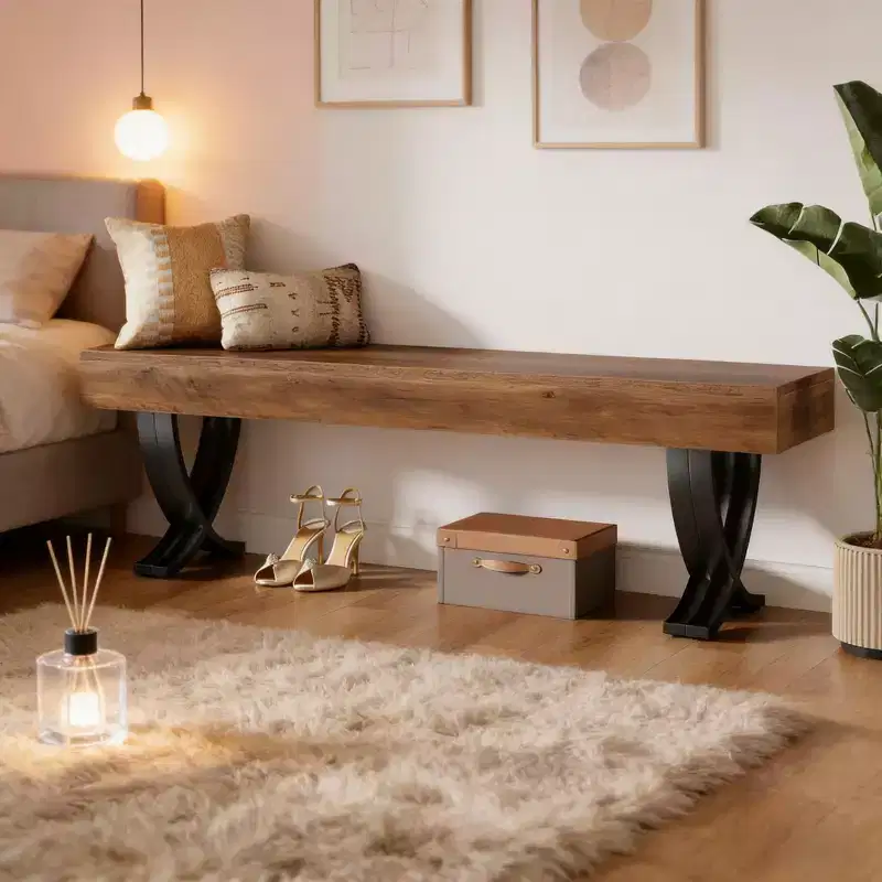 GDFStudio Benson Modern 60 Wood and Metal Bench