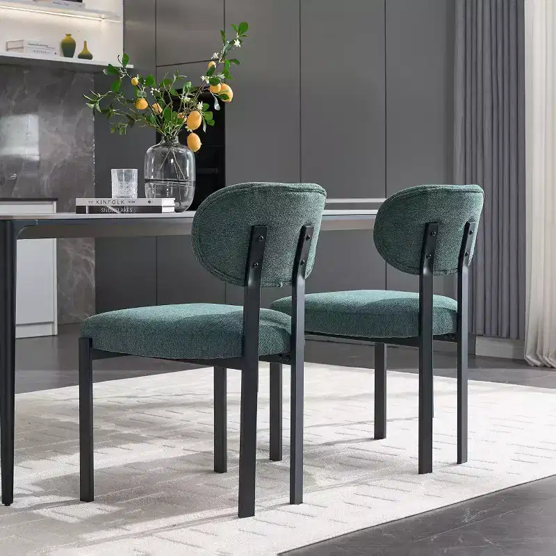 Upholstered Boucle Dining Chairs Set of 2 – Multiple Colors, Metal Legs