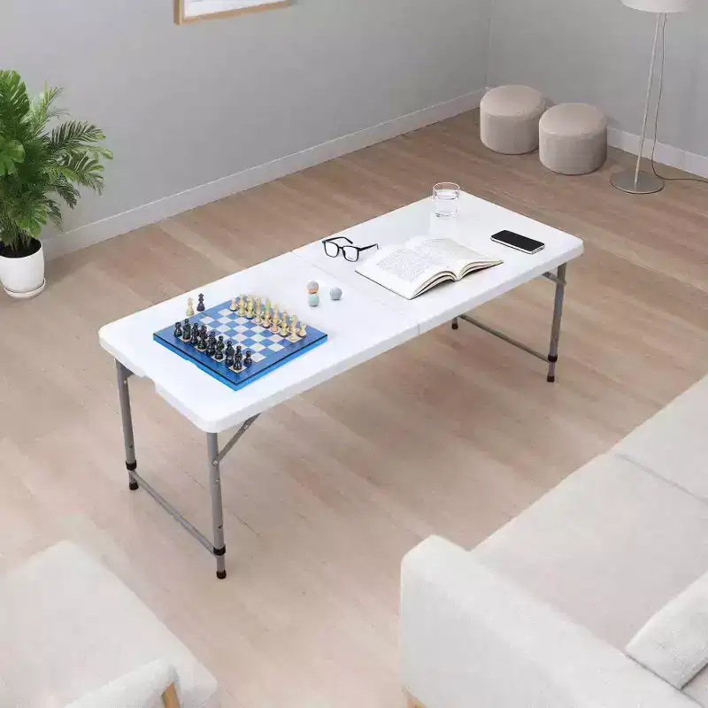 Adjustable Height Heavy Duty Folding Table, Portable? Utility Table - Fold-in-Half,?Ideal for Indoor/Outdoor, Camping, Picnic, Party, BBQ