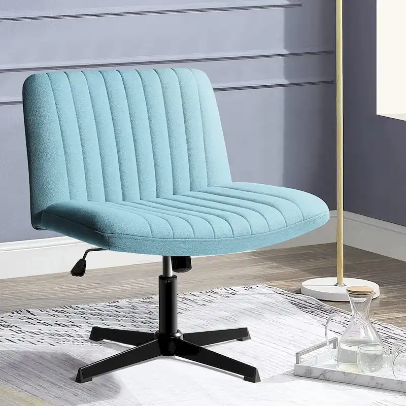 Criss Cross Chair Armless Office Desk Chair No Wheels, Fabric Padded Modern Swivel Vanity Chair Office Chair