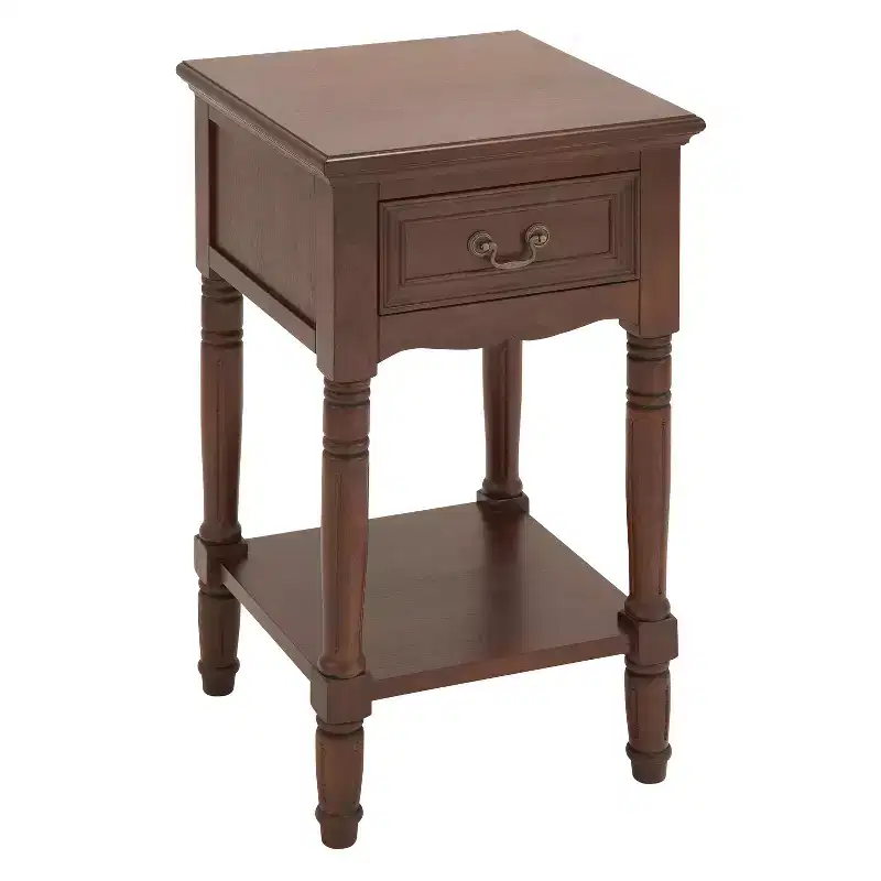Chestnut Square Beveled Edge End Table with Storage Drawer - Pine & MDF