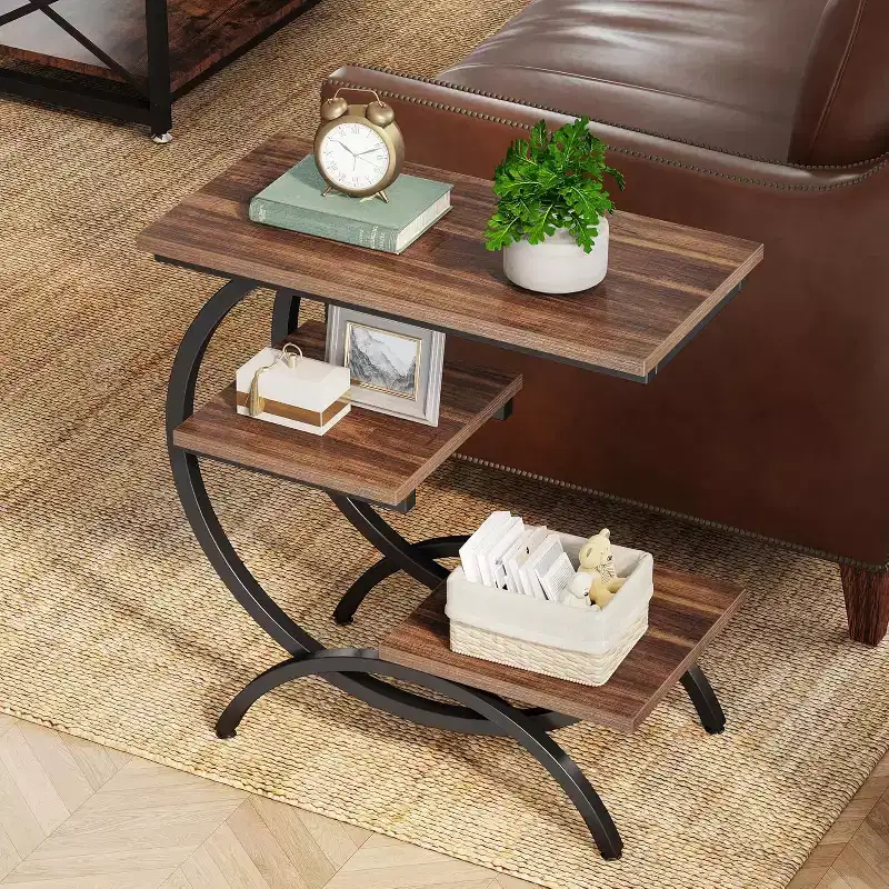 Industrial 3-Tier C-Shaped Accent Table