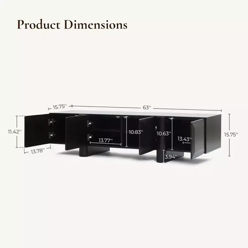 LuxenHome 63 Modern Black TV Stand for TVs up to 68, Matte Black Media Console with 4 Push-to-Open Doors, Low Profile Entertainment Center