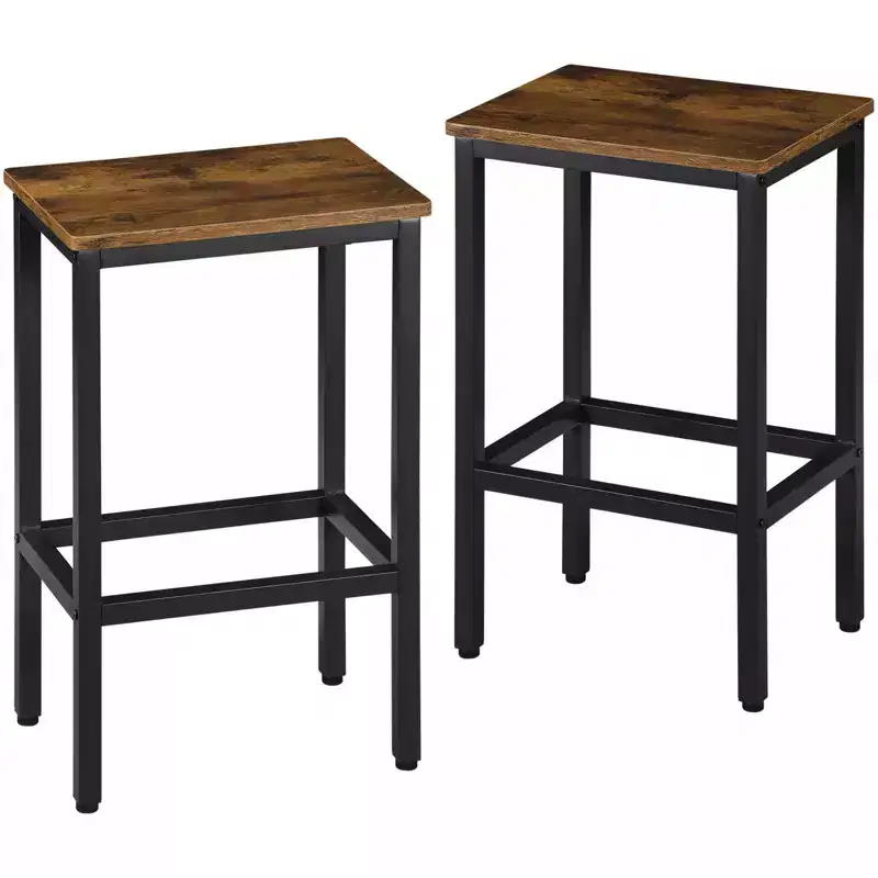 HomeRoots Set of Two 26 Brown and Black Steel and Wood Backless Counter Height Bar Chairs