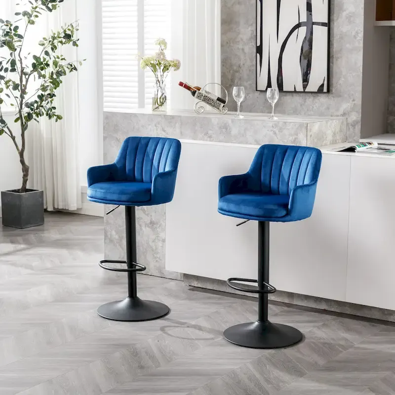 Adjustable Counter Height Bar Stools Set of 2, Swivel Armless Barstools with Footrest, Kitchen Counter Island with Back