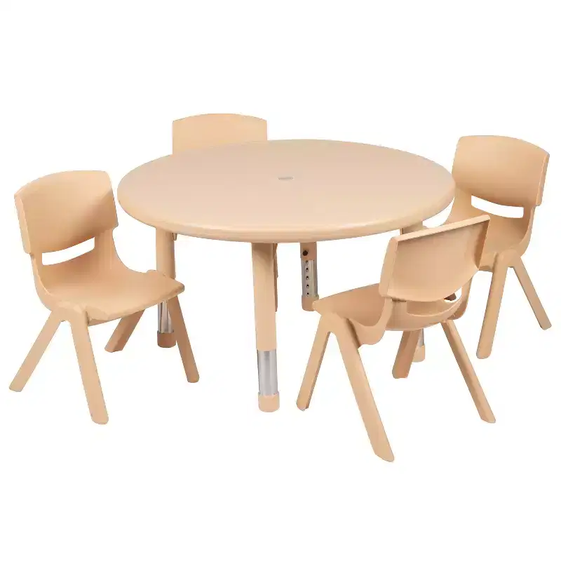 33 Round Plastic Height Adjustable Activity Table Set with 4 Chairs