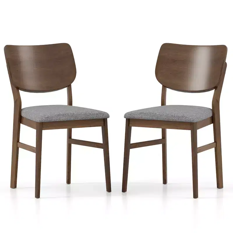 Costway Dining Chairs Set of 2 w/ Rubber Wood Frame Padded Seat Curved Back Living Room