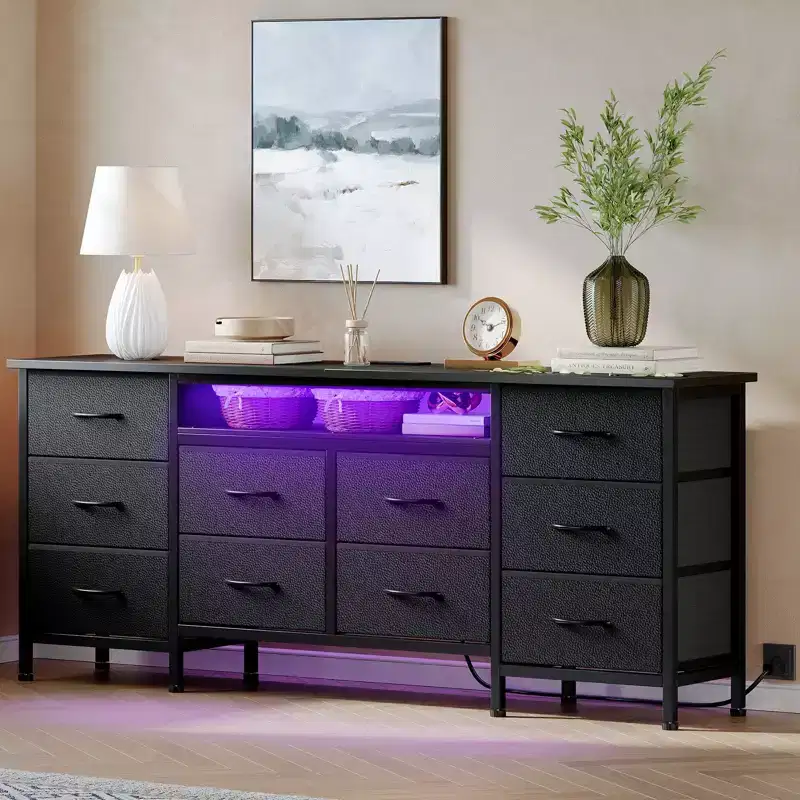 Wooden 5-Drawer Dresser Chest, 10 Fabric Drawers, Sturdy Furniture, TV Stand, for Living Room, Bedroom
