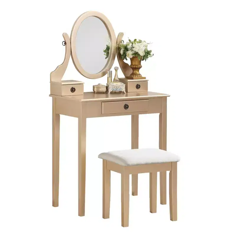 Moniys Wood Moniya Makeup Dressing Dressing Table and Chair Set, Blue