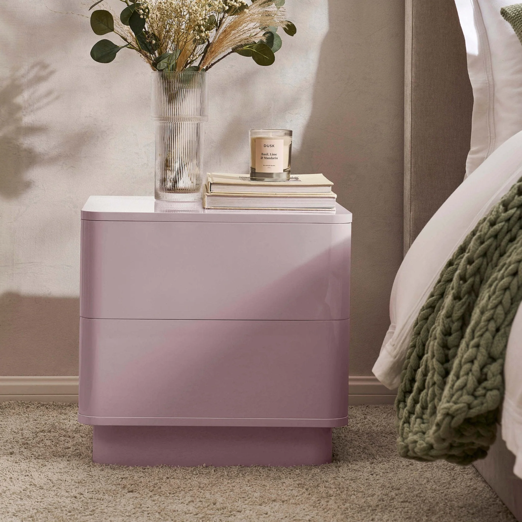 2 Drawer Bedside Table - Violet Ice