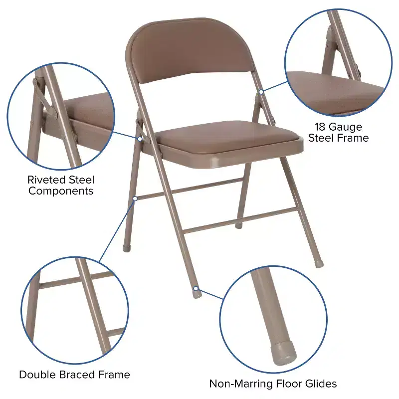 Beige / Gray Padded Vinyl Folding Chair – Set of 2