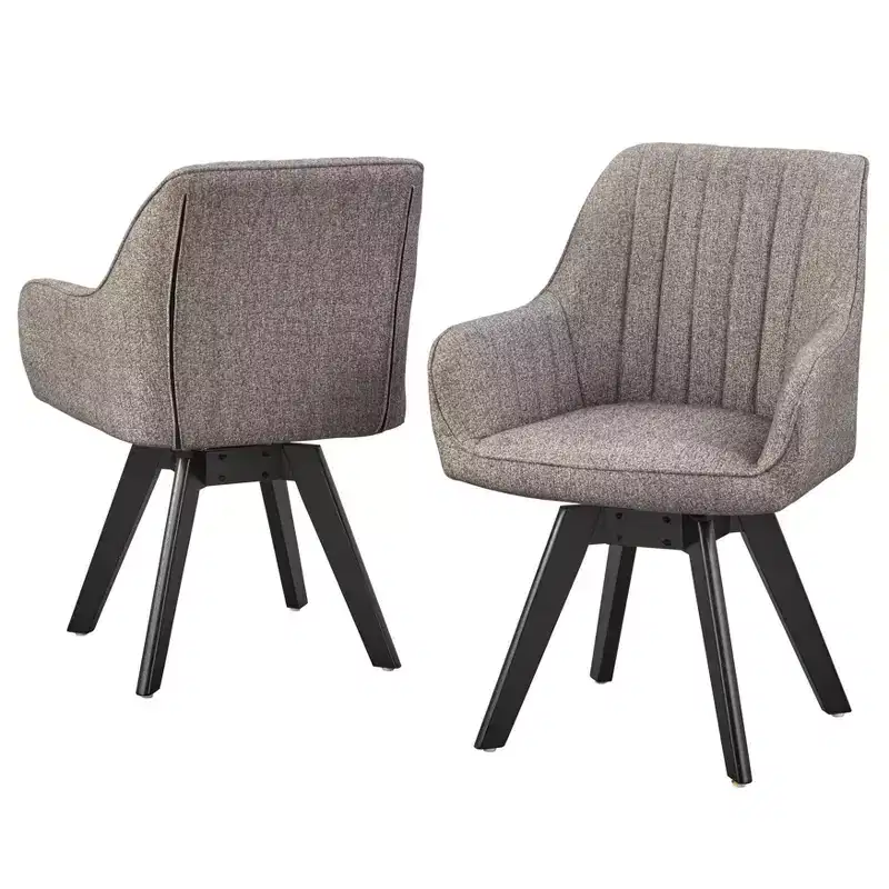 Lifestorey Set of 2 Phyllis Modern Swivel Chairs Gray: Mid-century Design, Rubberwood Frame, 250lb Capacity