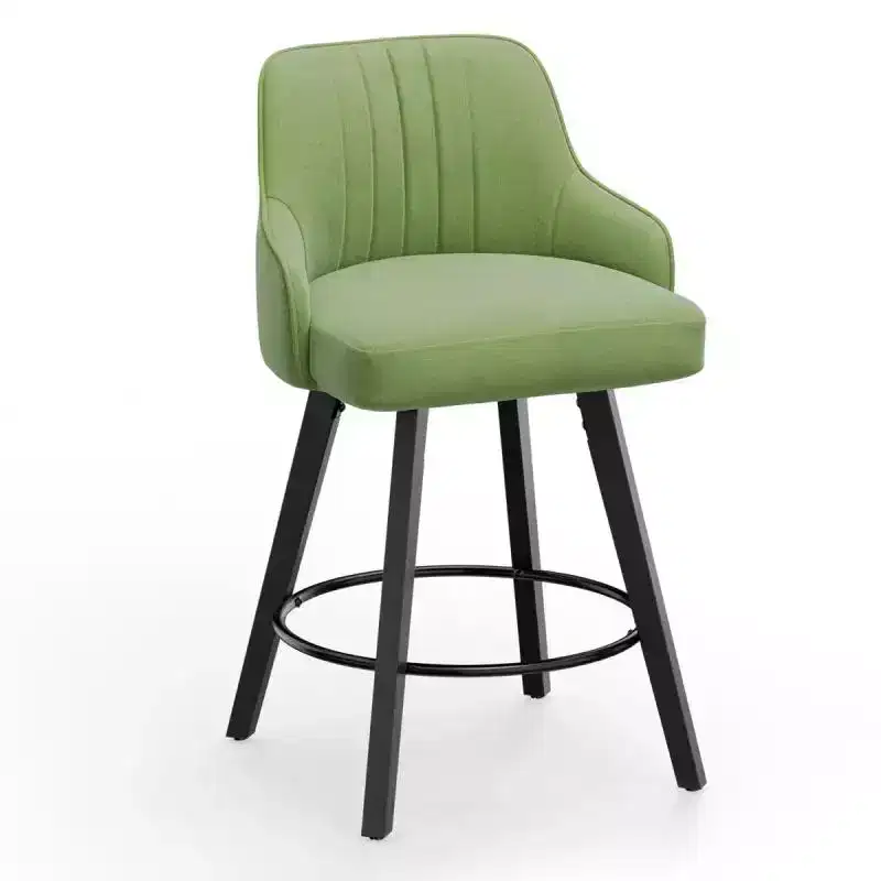 Thick Padded Cushion Wood Legs Modern Bar Stool With 360 Rotation