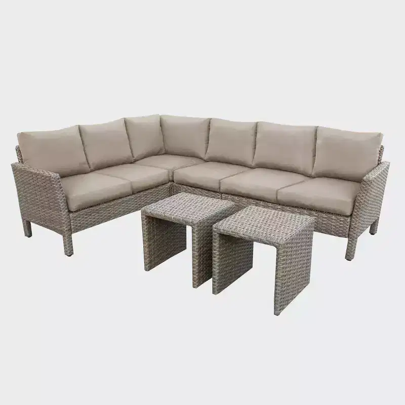 Leisure Made Canton 6pc Wicker Sectional in Tan Fabric