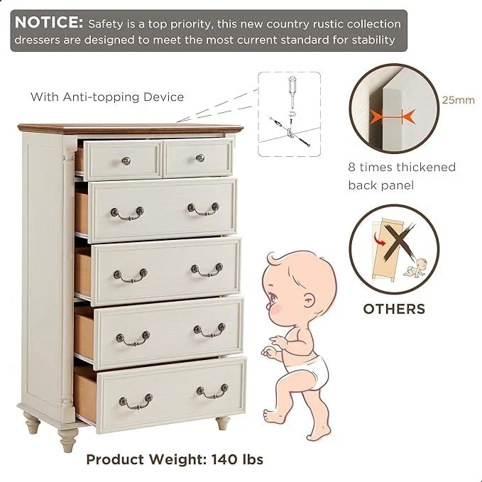 6-Drawer Dresser with Rustic Wood Finish