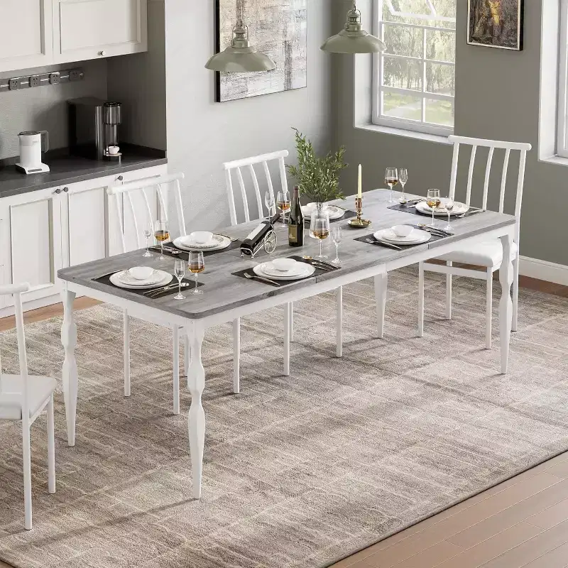 7 Inch Solid Wood Farmhouse Dining Table, Heavy-Duty Legs, Seats 6-8, Ideal Rectangular Table for Kitchen, Dining Room