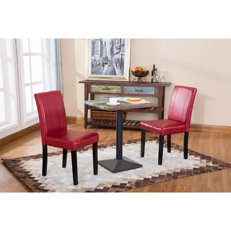 Okak Urban Style Dining Chairs Parson Chairs Set of 2, Faux Leather Upholstery with UV-Resistant, Solid Wood Espresso Legs & Slim Back