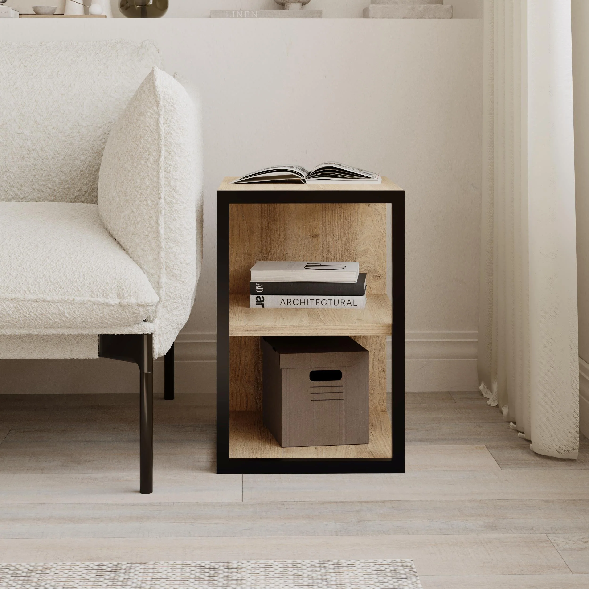 Side Table Single – Modern Sofa Side Table with Shelves