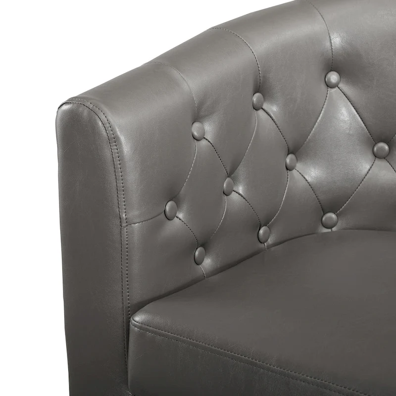 Midcentury Modern Button Tufted Faux Leather Barrel Loveseat - Comfy Tub Loveseat Sofa
