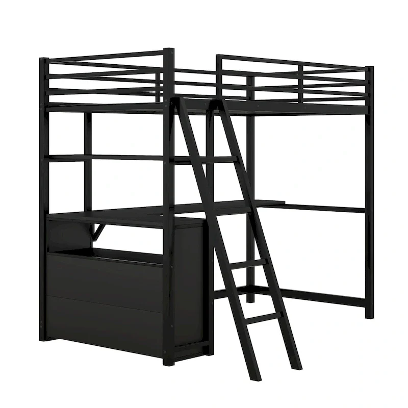 Loft Bed with Desk and Shelves