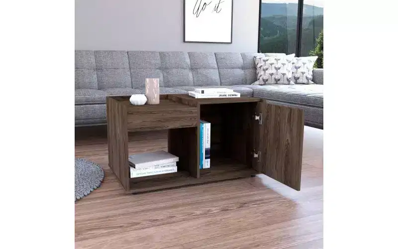 Velvet Coffee Table with Open Shelf and Single Door Cabinet