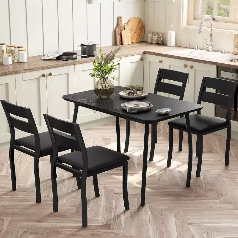 5-Piece Dining Table Set for 4, Modern Kitchen Table and 4 Chairs, Space-Saving Metal Frame, for Small Apartment, Dining Room